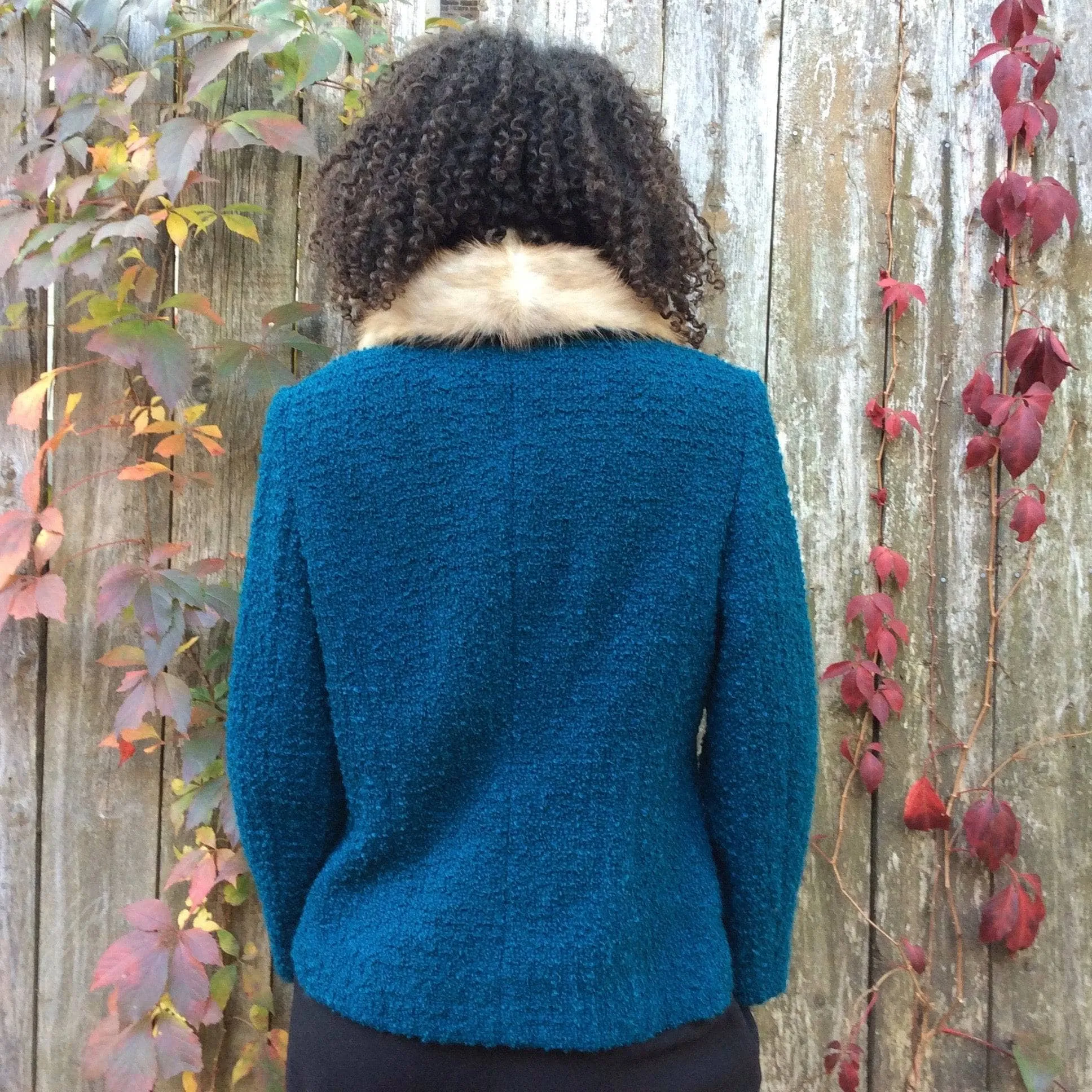 1960s Teal Wool Jacket With Fur Collar M