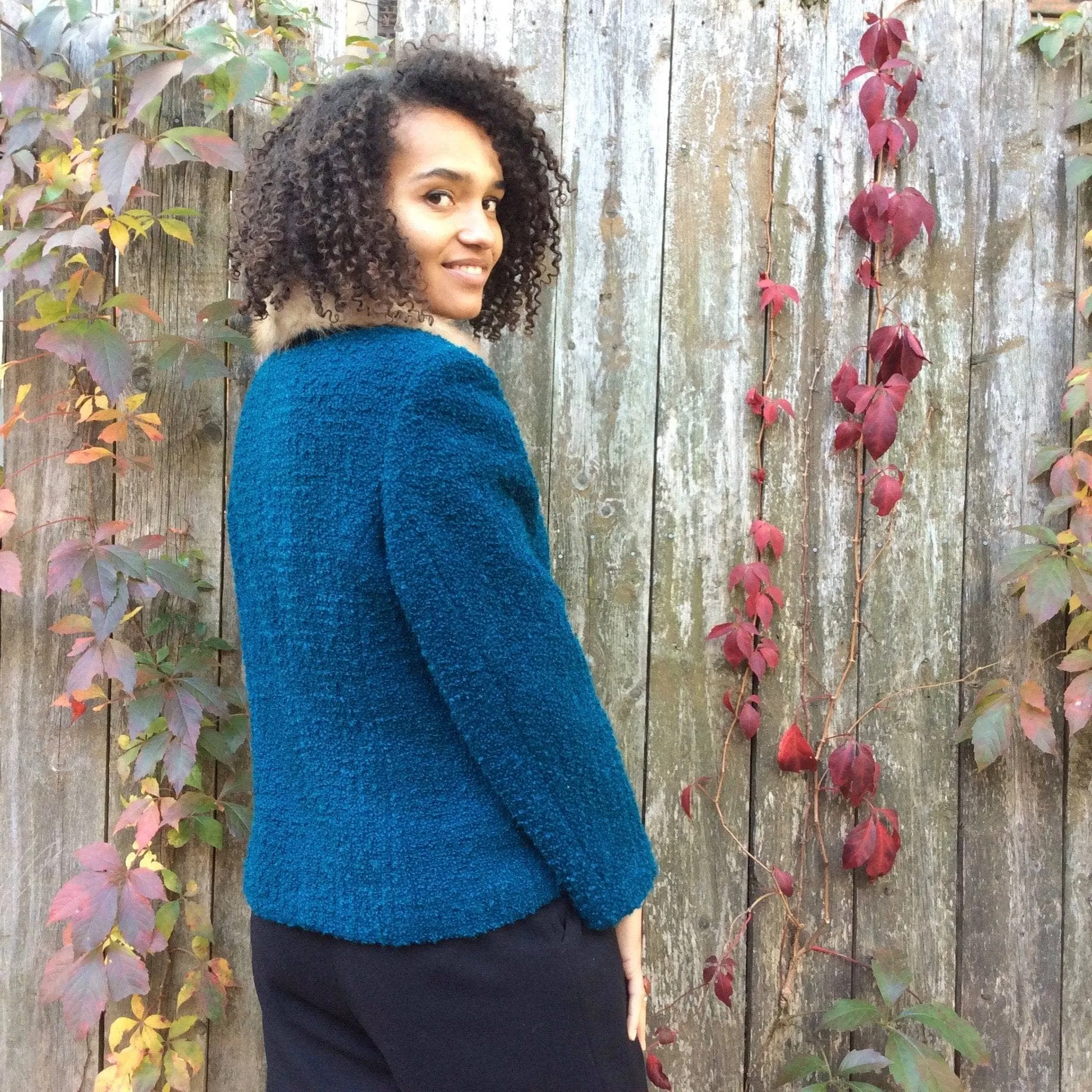 1960s Teal Wool Jacket With Fur Collar M
