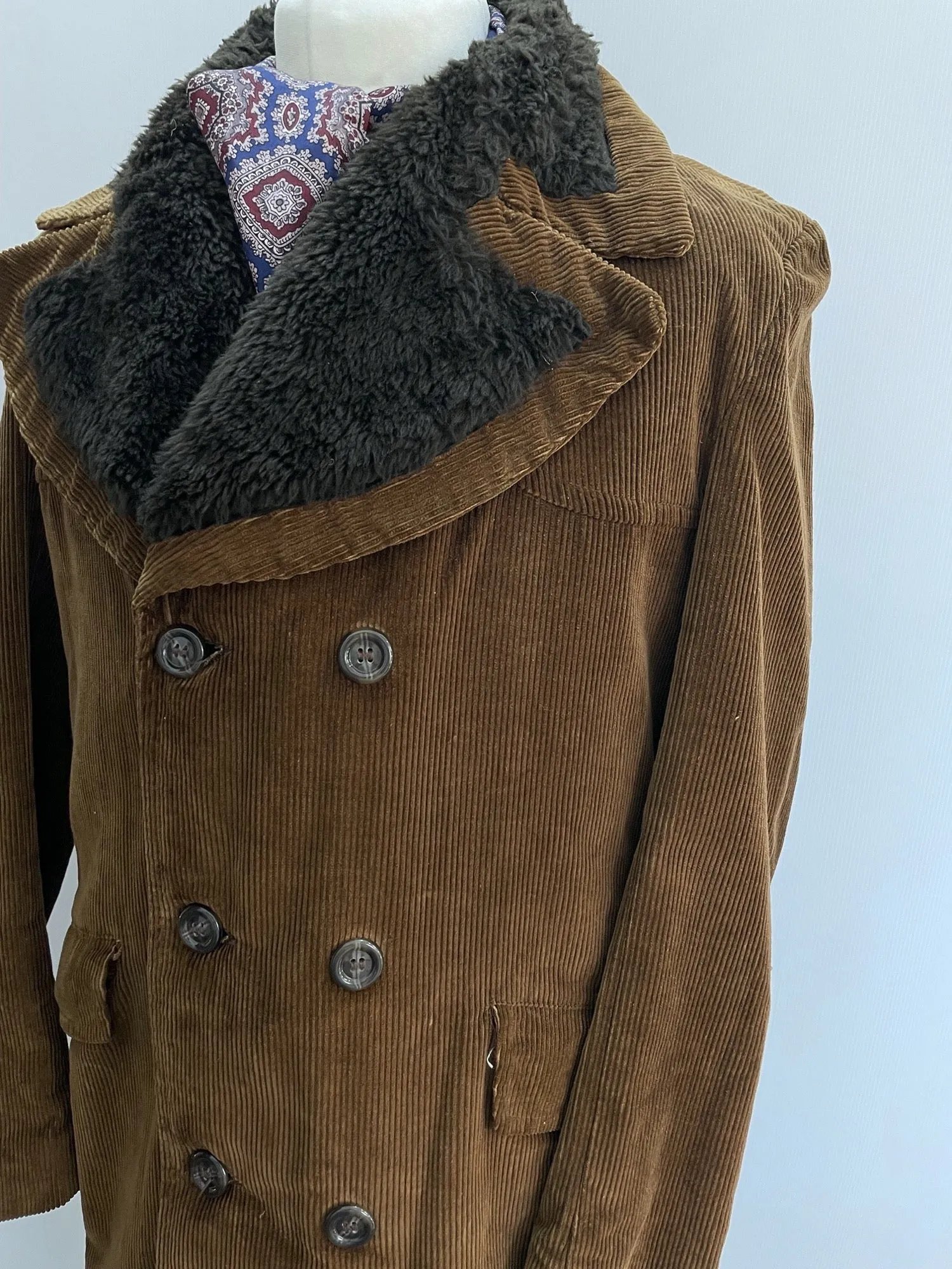 1970s Cord Double Breasted Car Coat - Size M