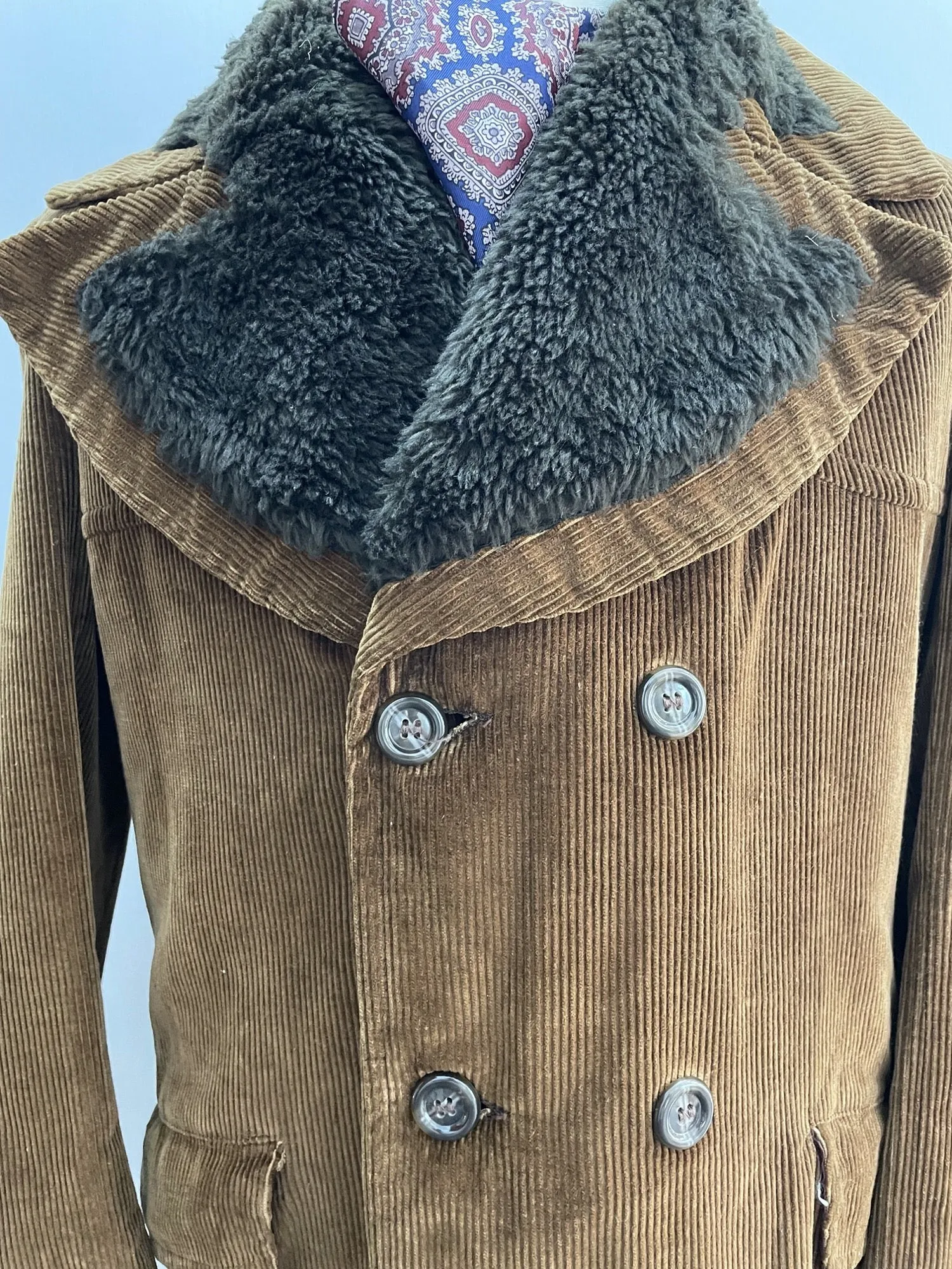 1970s Cord Double Breasted Car Coat - Size M