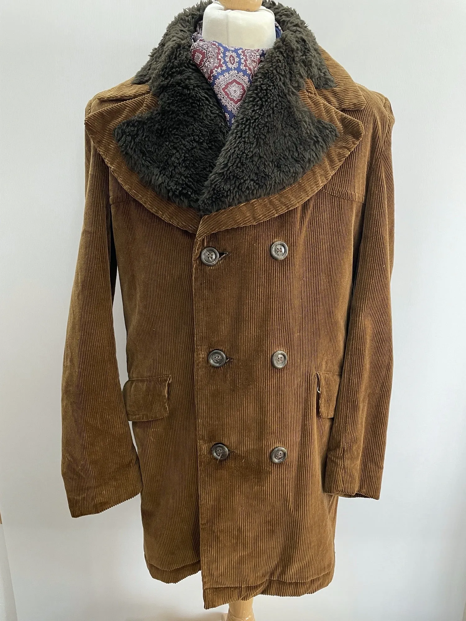 1970s Cord Double Breasted Car Coat - Size M
