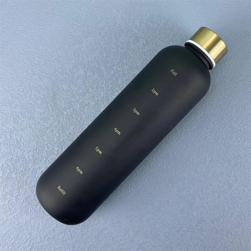 1L Gradient Water Bottle With Time Markers - Black