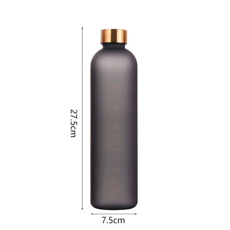 1L Gradient Water Bottle With Time Markers - Black
