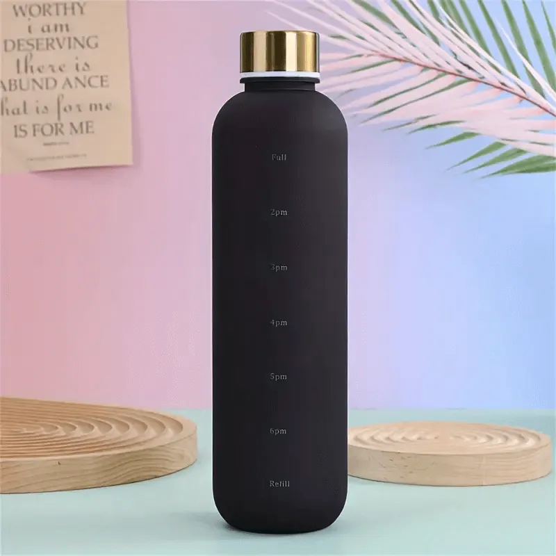 1L Gradient Water Bottle With Time Markers - Black