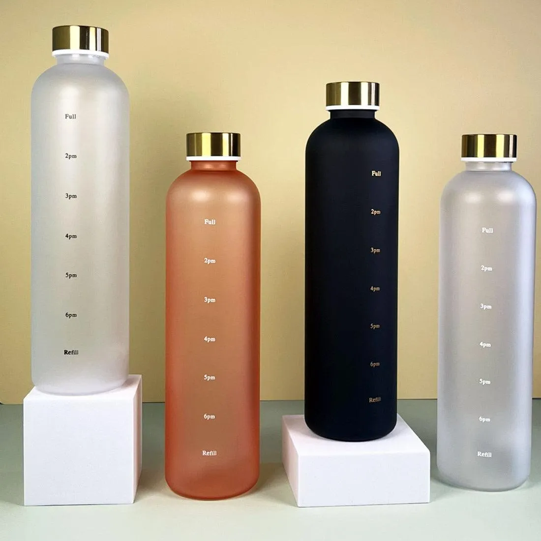 1L Gradient Water Bottle With Time Markers - Black