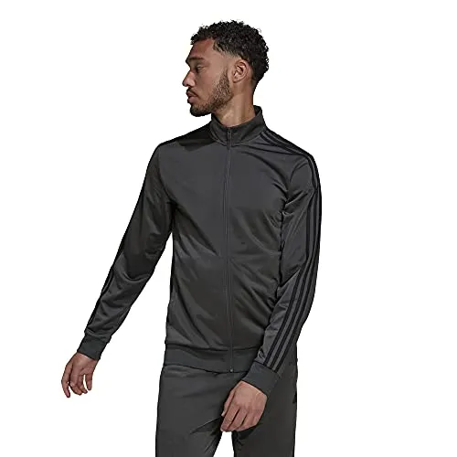 adidas Men's Essentials Warm-Up 3-Stripes Track Top, Dark Grey Heather/Black, Small