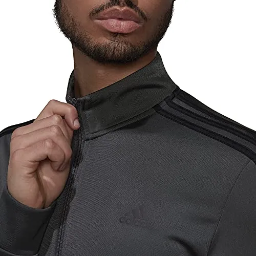 adidas Men's Essentials Warm-Up 3-Stripes Track Top, Dark Grey Heather/Black, Small