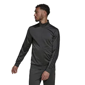 adidas Men's Essentials Warm-Up 3-Stripes Track Top, Dark Grey Heather/Black, Small