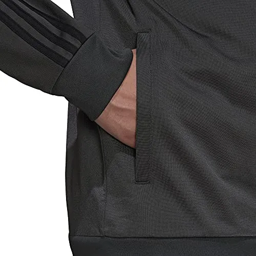 adidas Men's Essentials Warm-Up 3-Stripes Track Top, Dark Grey Heather/Black, Small