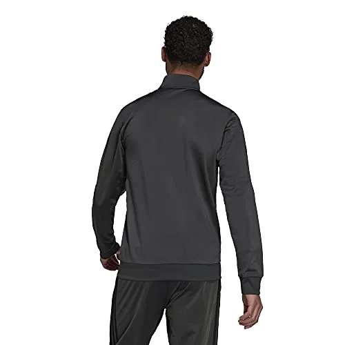 adidas Men's Essentials Warm-Up 3-Stripes Track Top, Dark Grey Heather/Black, Small