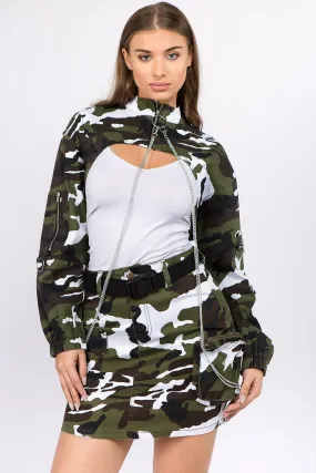 American Bazi Camo Cropped Jacket w/ Chains