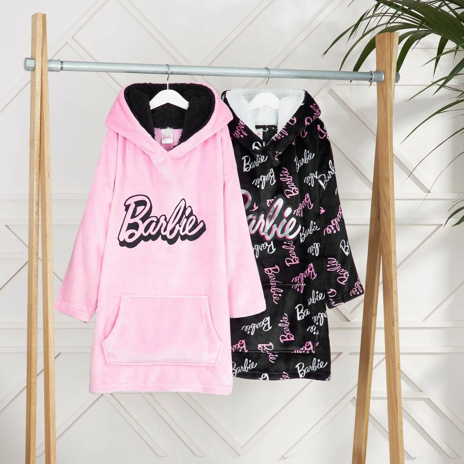 Barbie Girls Oversized Blanket Hoodie, Pink Sherpa Fleece Hooded Snuggle Blanket