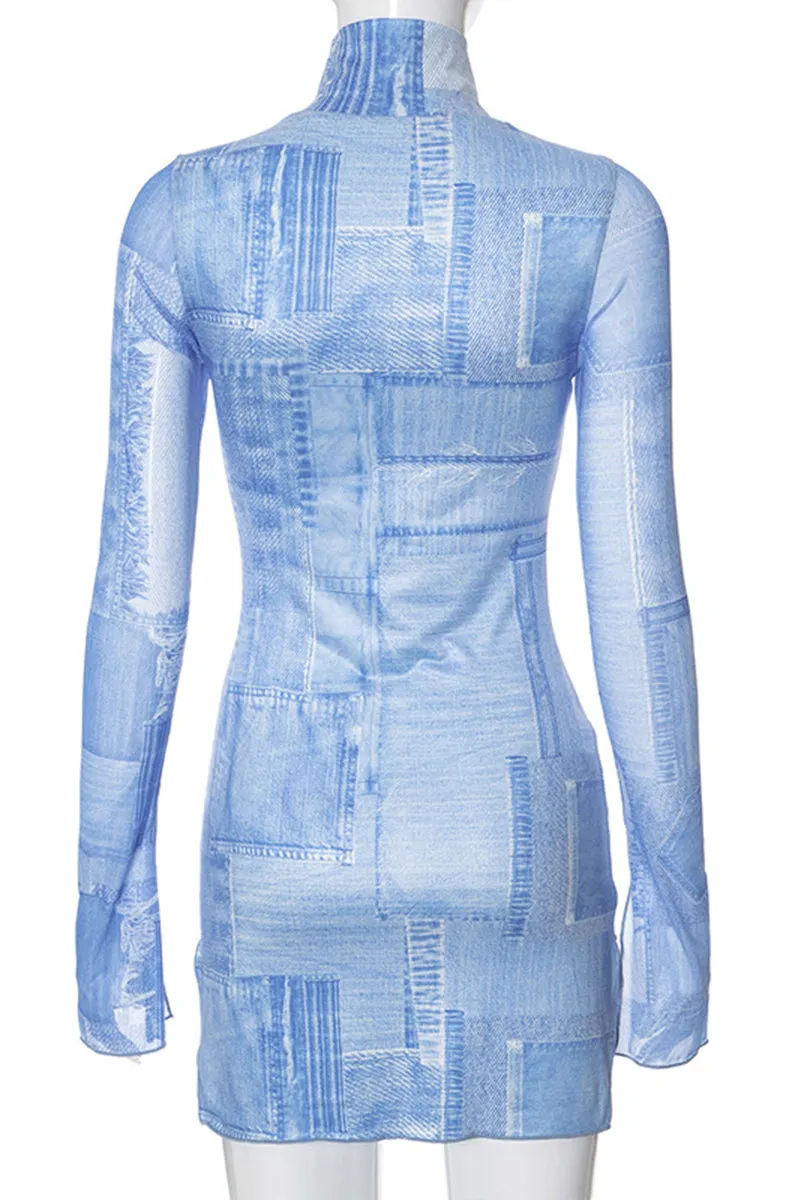 BH0455 Graphic Fitted Mini Dress