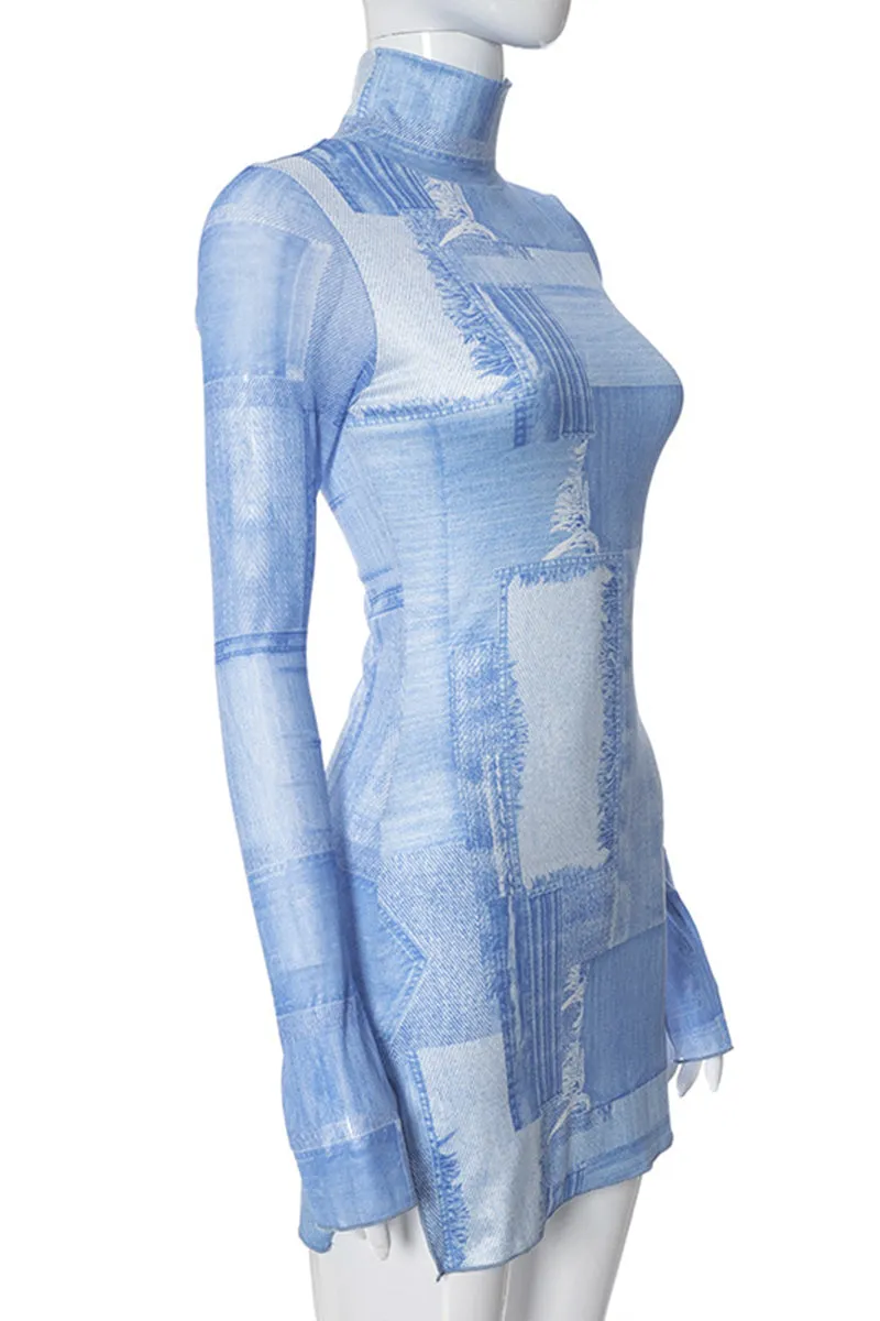 BH0455 Graphic Fitted Mini Dress