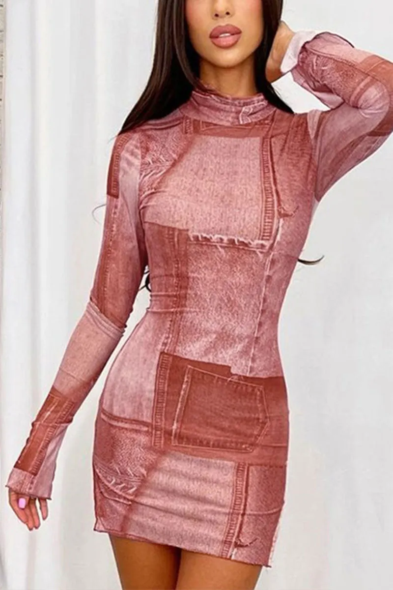 BH0455 Graphic Fitted Mini Dress