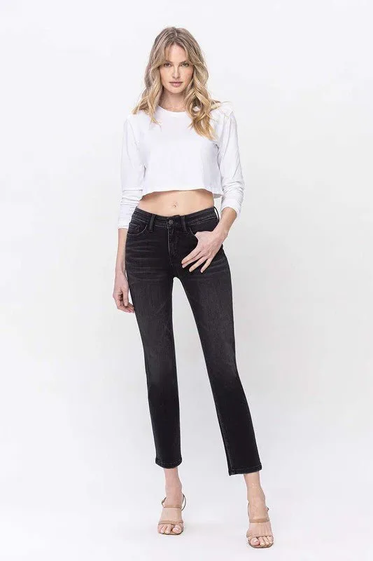 Black Mid Rise Straight Jeans