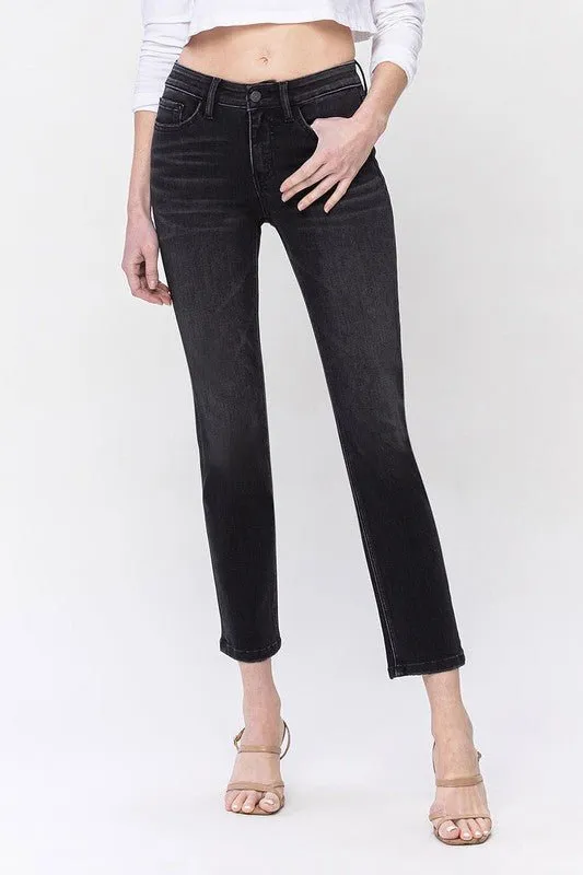 Black Mid Rise Straight Jeans