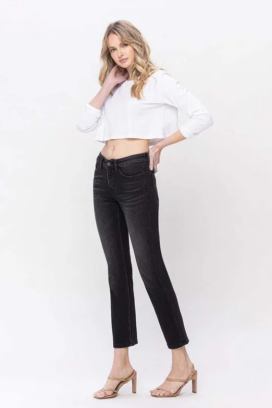 Black Mid Rise Straight Jeans