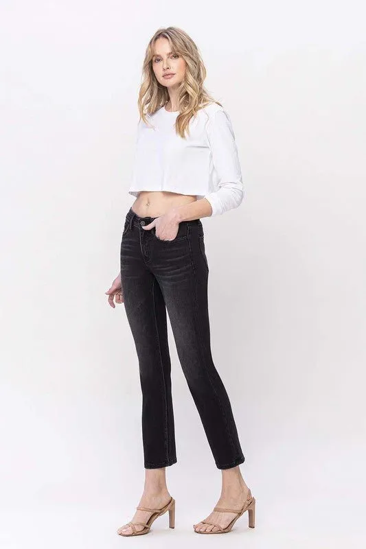 Black Mid Rise Straight Jeans
