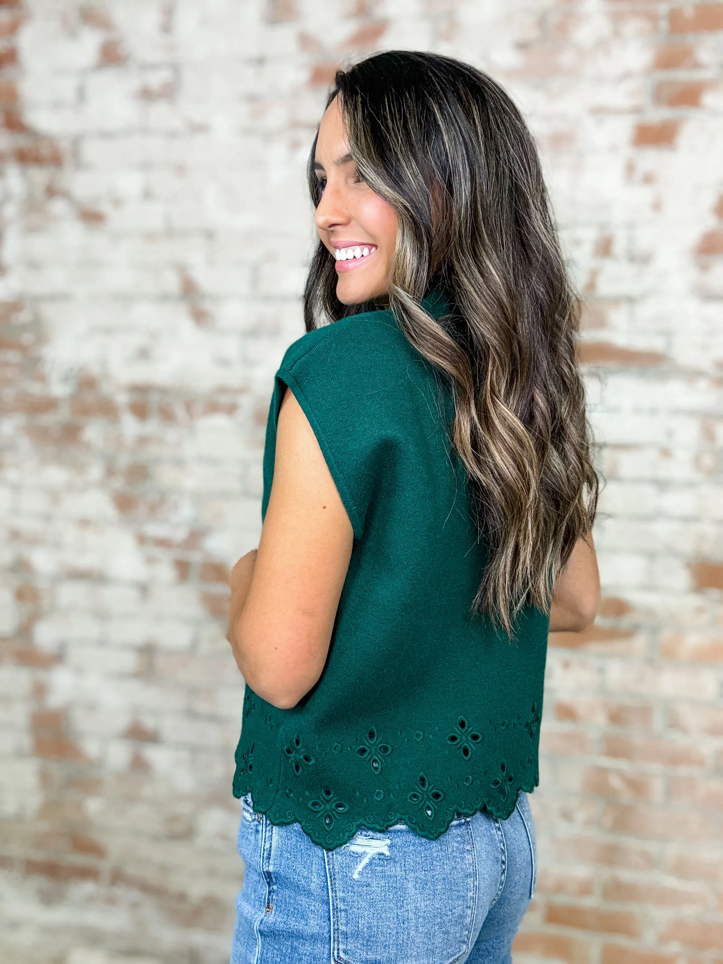 BrookAnne Laser Cut Embroidered Sweater Top - FINAL SALE