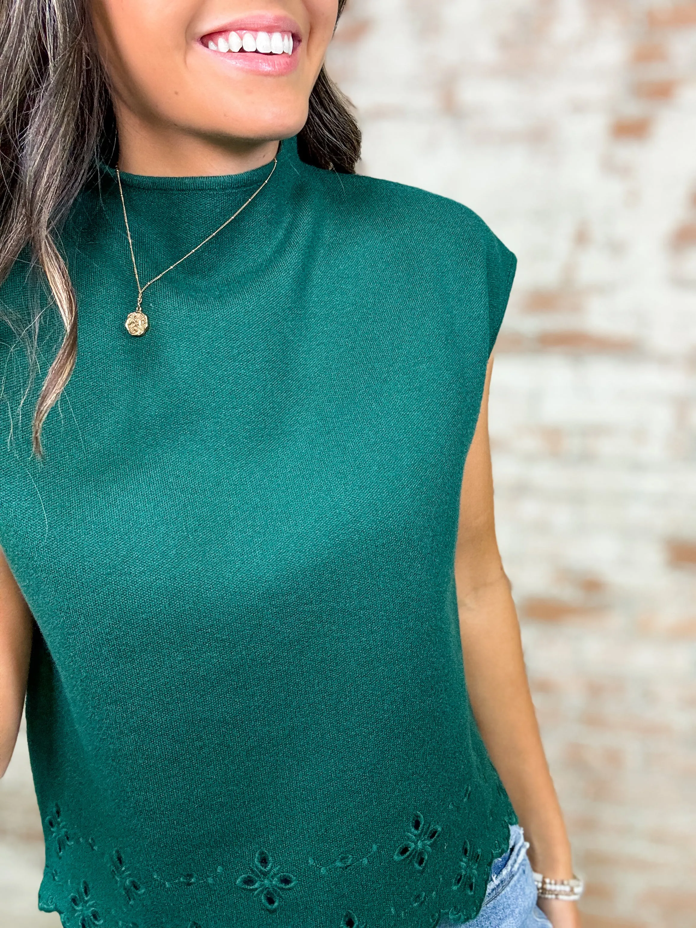 BrookAnne Laser Cut Embroidered Sweater Top - FINAL SALE