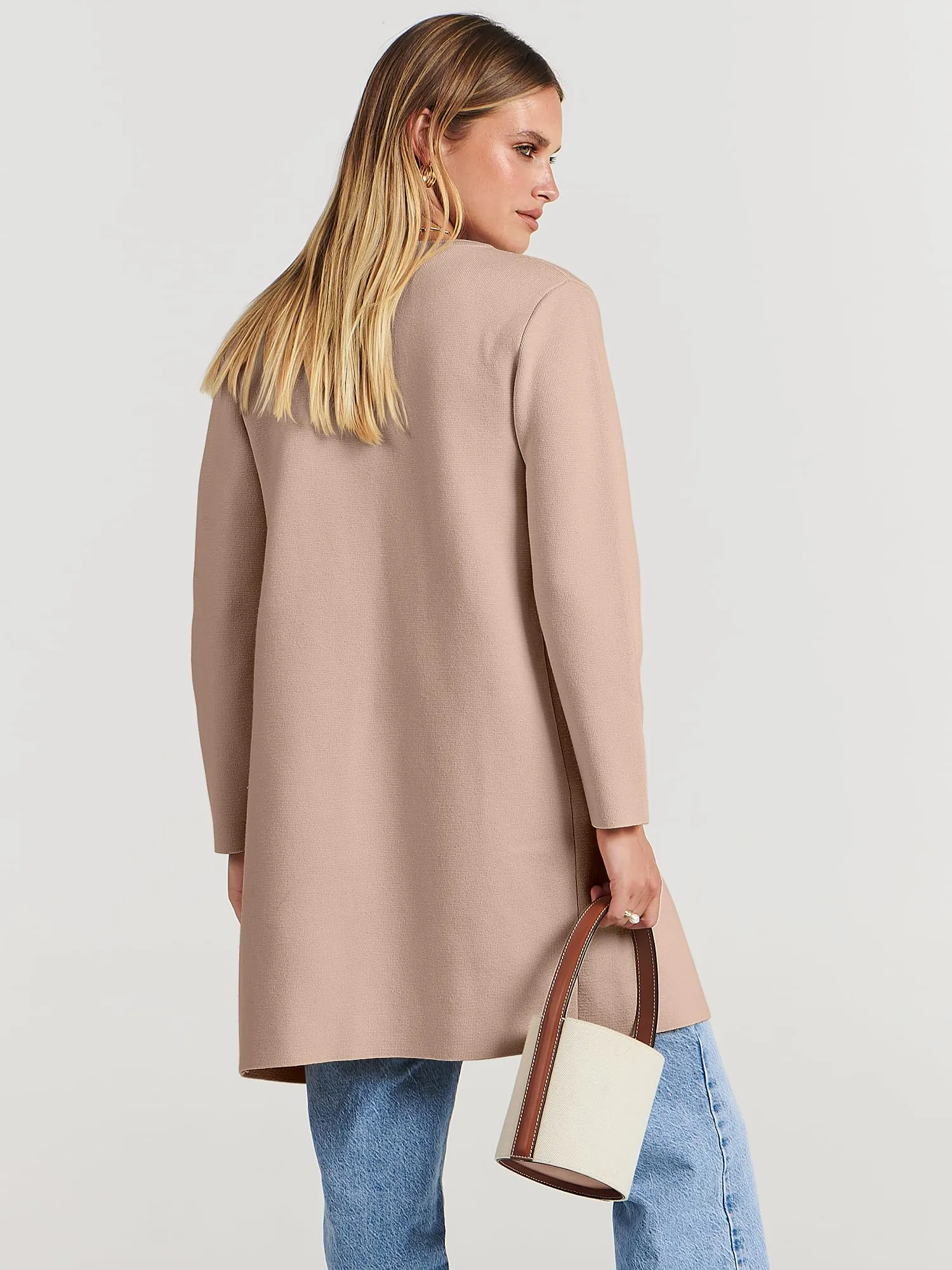 Brown Women's Jacket Coat Open Front Knit Long Coatigan Sweater Fall Outerwear - Anrabess