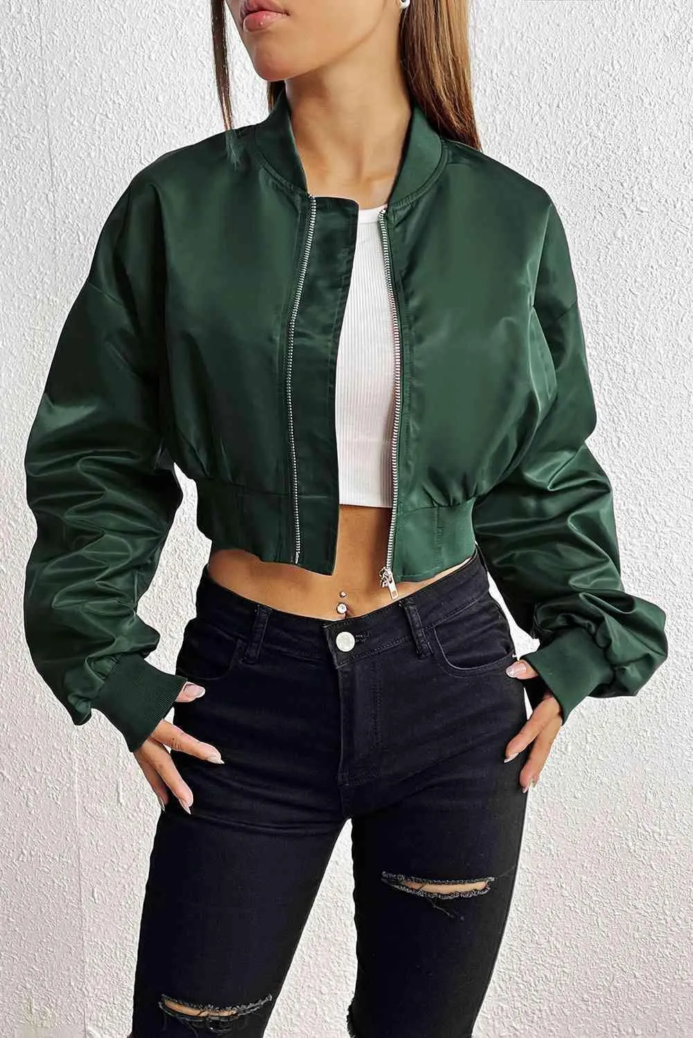 Cold Day Chic Cropped Zip Up Jacket