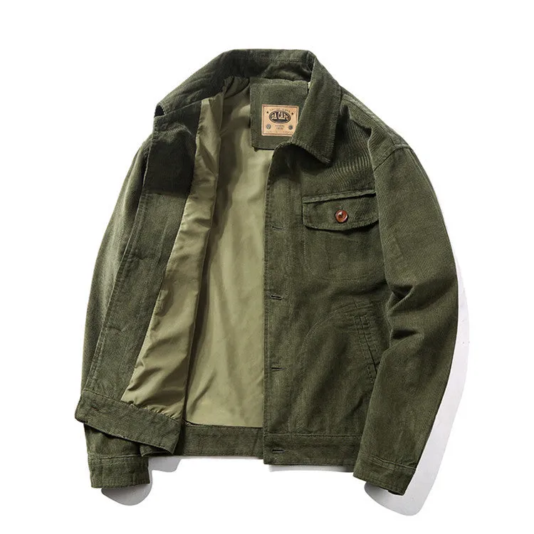 Corduroy Varsity Jacket Autumn Winter Coat Men's Fleece Jacket Retro Short Overalls Berber Fleece Coat