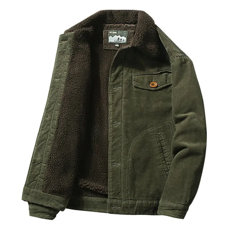 Corduroy Varsity Jacket Autumn Winter Coat Men's Fleece Jacket Retro Short Overalls Berber Fleece Coat