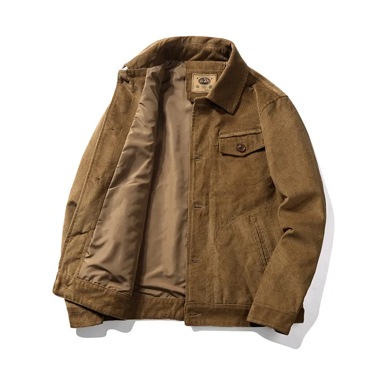Corduroy Varsity Jacket Autumn Winter Coat Men's Fleece Jacket Retro Short Overalls Berber Fleece Coat