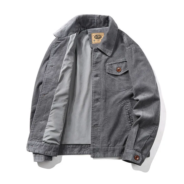Corduroy Varsity Jacket Autumn Winter Coat Men's Fleece Jacket Retro Short Overalls Berber Fleece Coat