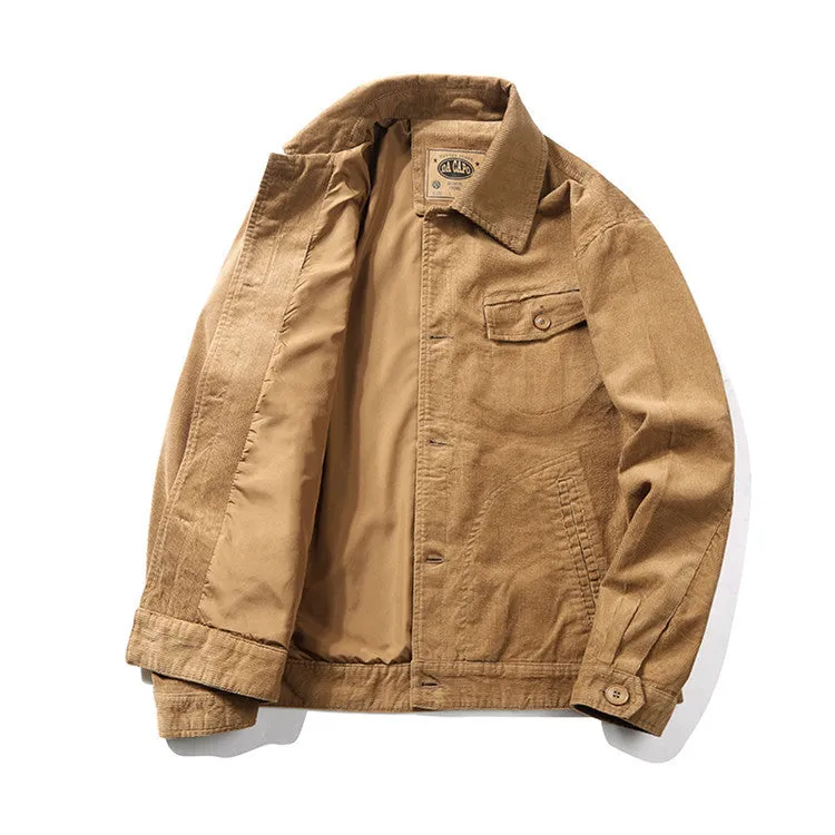 Corduroy Varsity Jacket Autumn Winter Coat Men's Fleece Jacket Retro Short Overalls Berber Fleece Coat