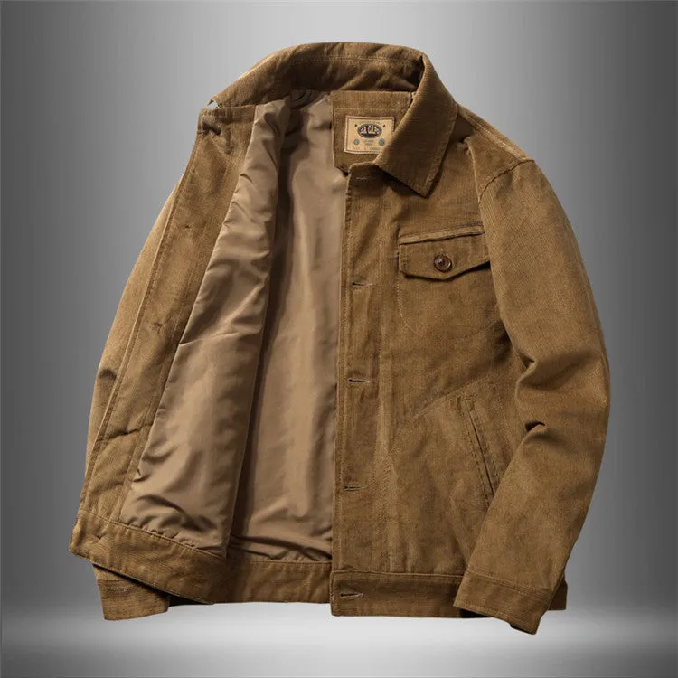 Corduroy Varsity Jacket Autumn Winter Coat Men's Fleece Jacket Retro Short Overalls Berber Fleece Coat
