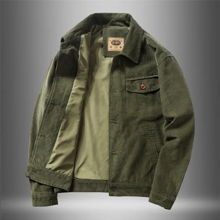 Corduroy Varsity Jacket Autumn Winter Coat Men's Fleece Jacket Retro Short Overalls Berber Fleece Coat