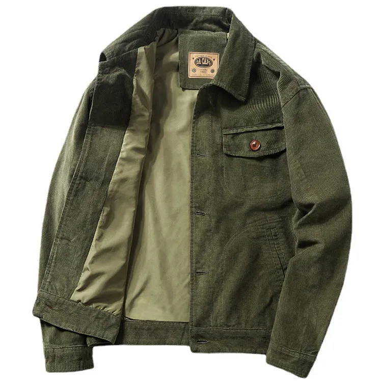 Corduroy Varsity Jacket Autumn Winter Coat Men's Fleece Jacket Retro Short Overalls Berber Fleece Coat