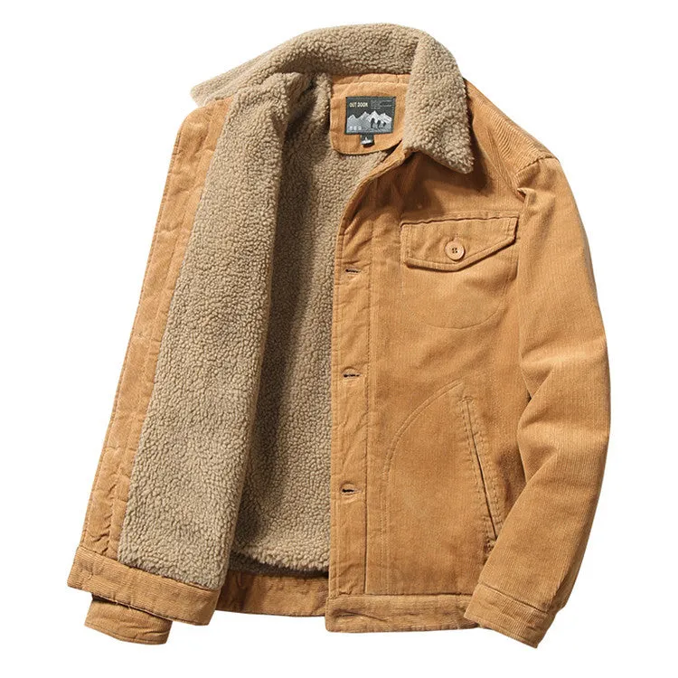 Corduroy Varsity Jacket Autumn Winter Coat Men's Fleece Jacket Retro Short Overalls Berber Fleece Coat