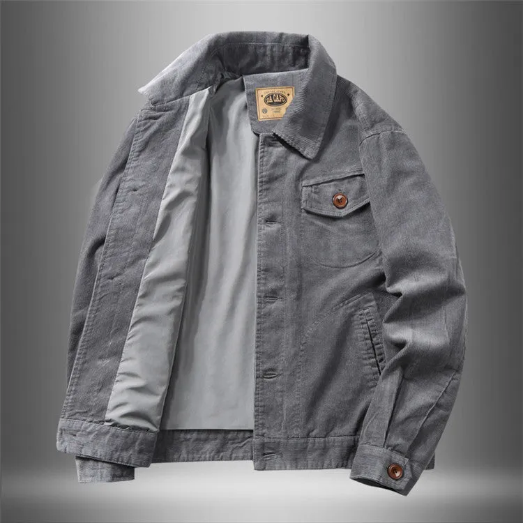 Corduroy Varsity Jacket Autumn Winter Coat Men's Fleece Jacket Retro Short Overalls Berber Fleece Coat