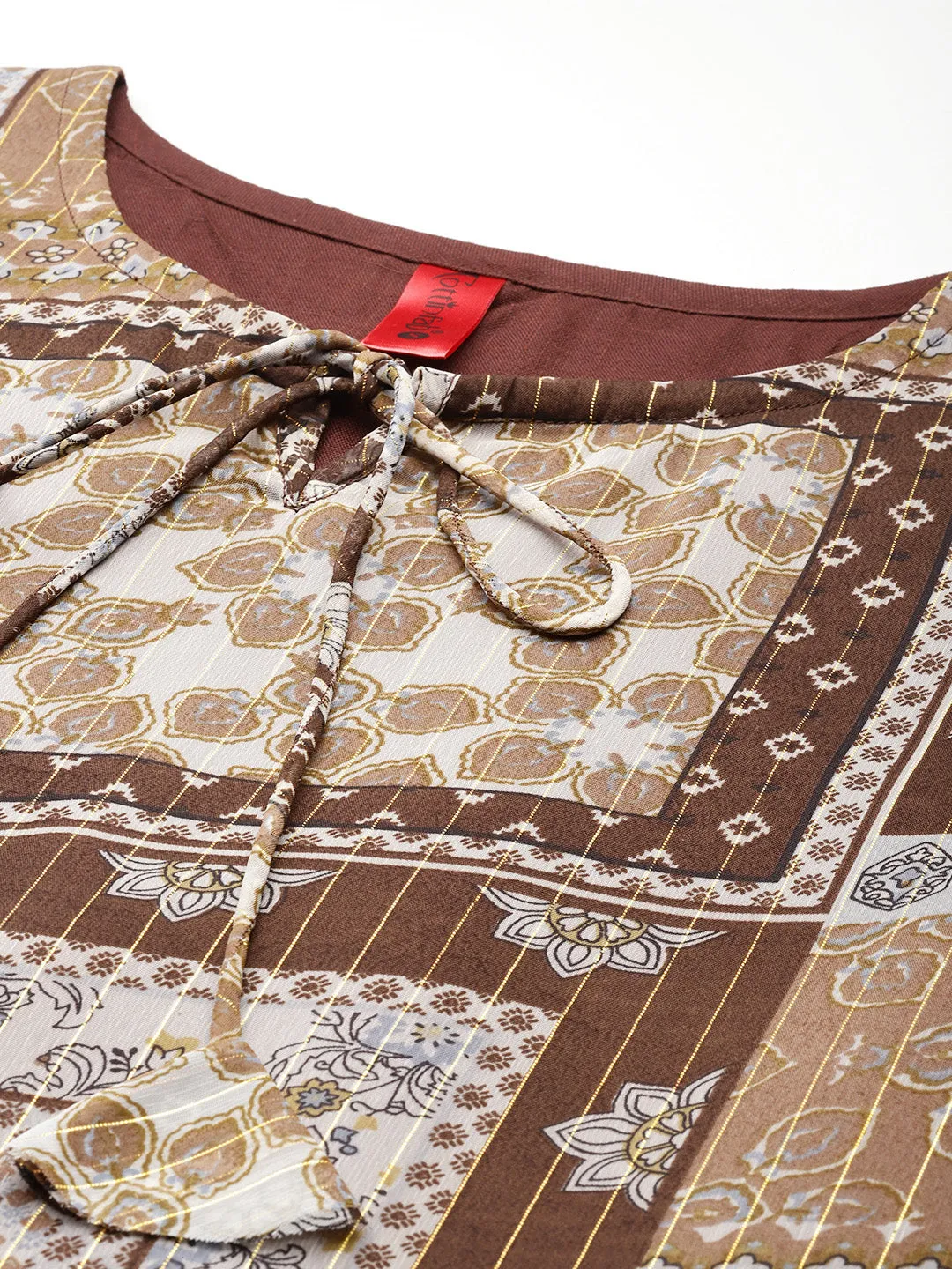 Cottinfab Ethnic Motifs Print Tie-Up Neck Georgette Top