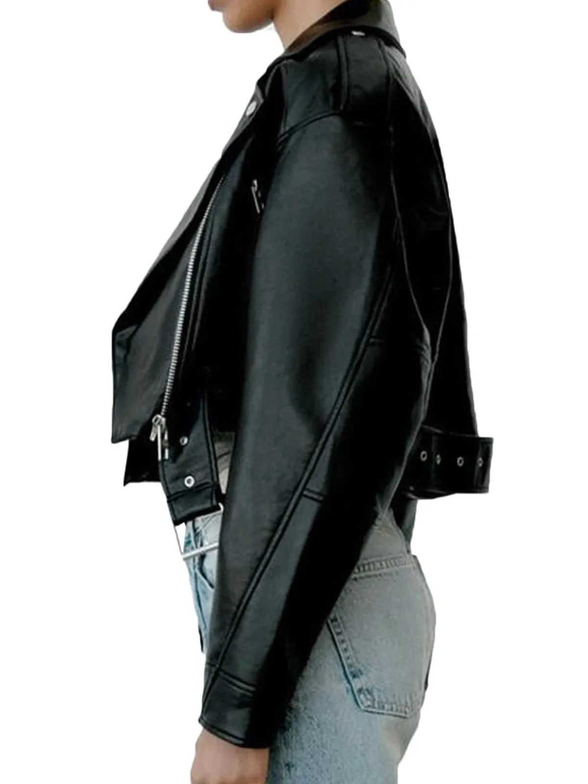 Cropped Faux Leather Biker Jacket