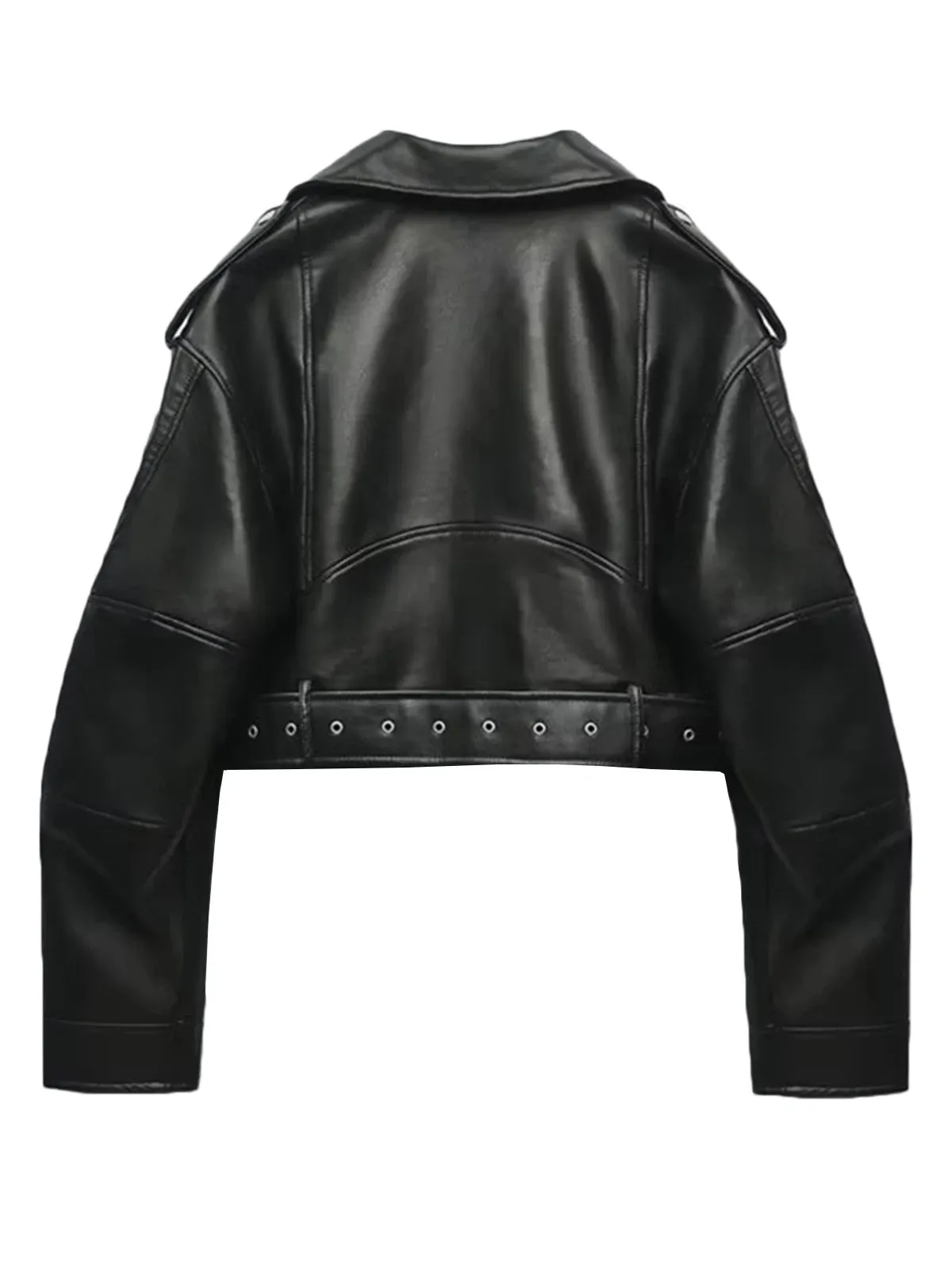 Cropped Faux Leather Biker Jacket