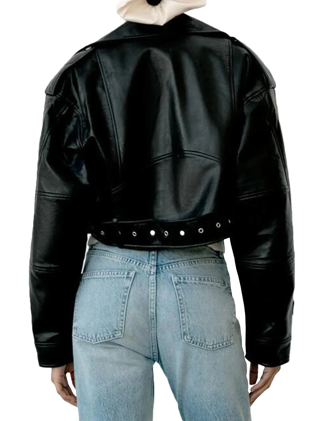 Cropped Faux Leather Biker Jacket