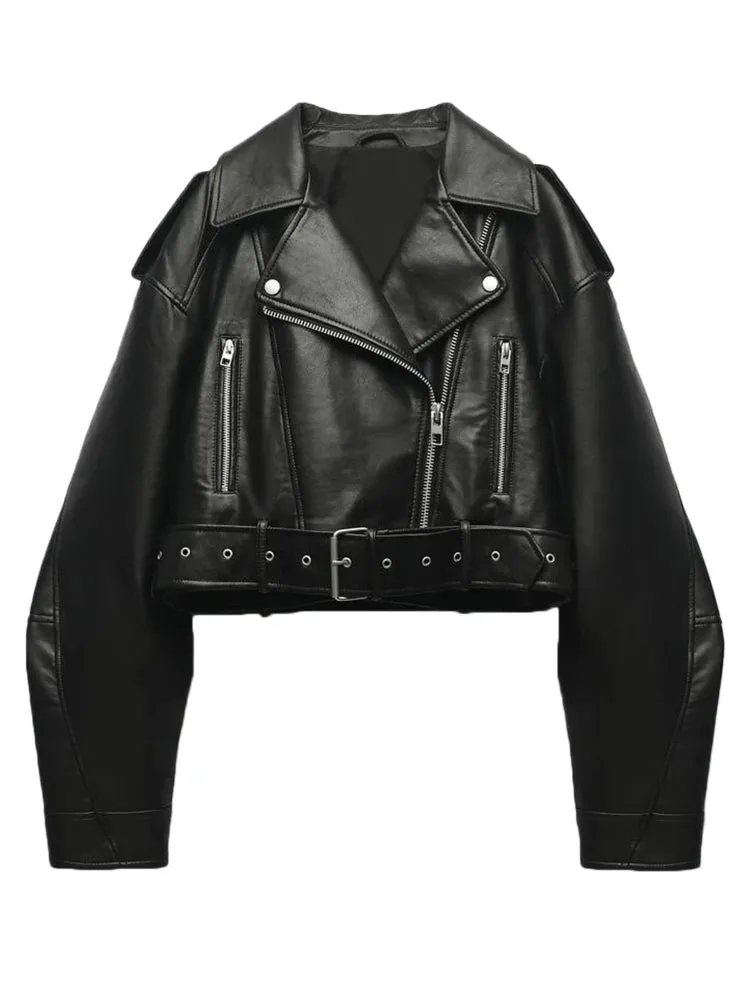 Cropped Faux Leather Biker Jacket
