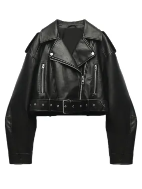 Cropped Faux Leather Biker Jacket