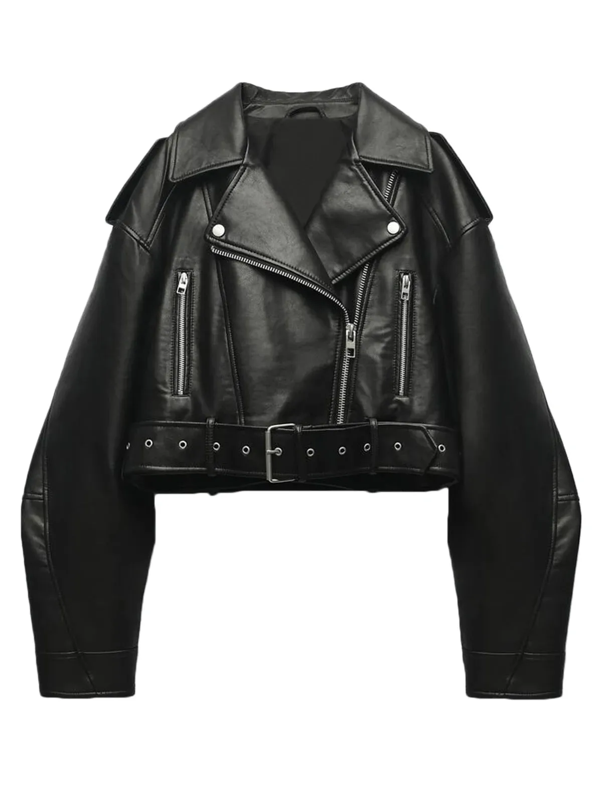 Cropped Faux Leather Biker Jacket