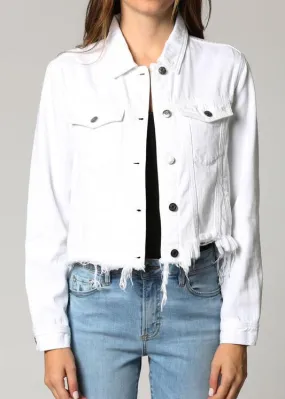 Cropped Fitted Frayed Button Jacket