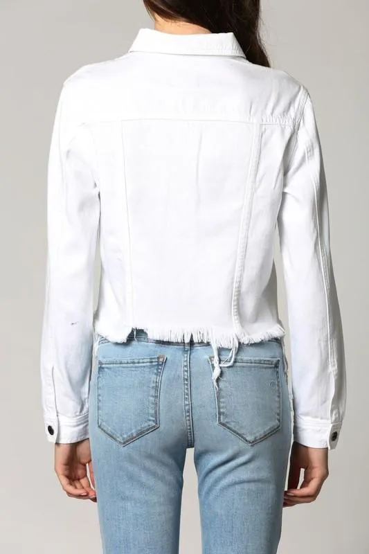 Cropped Fitted Frayed Button Jacket