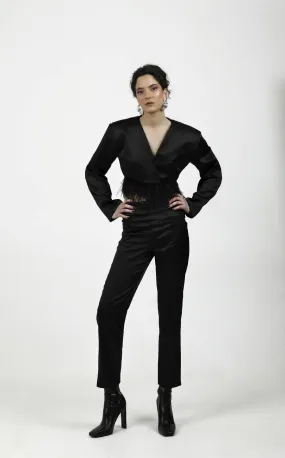 Cropped satin blazer
