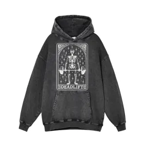 Deadlift Skeleton Barbell Tarot Vintage Washed Hoodie