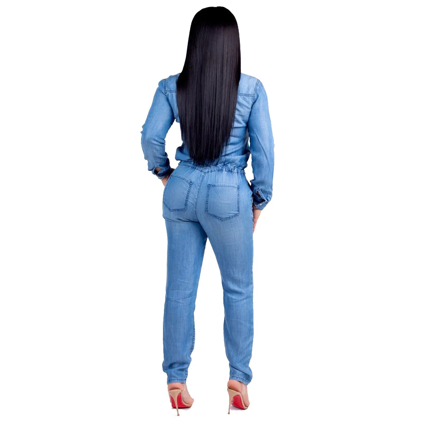 Denim Fashion Tie Jeans Women's Slim Fit Casual Jumpsuit