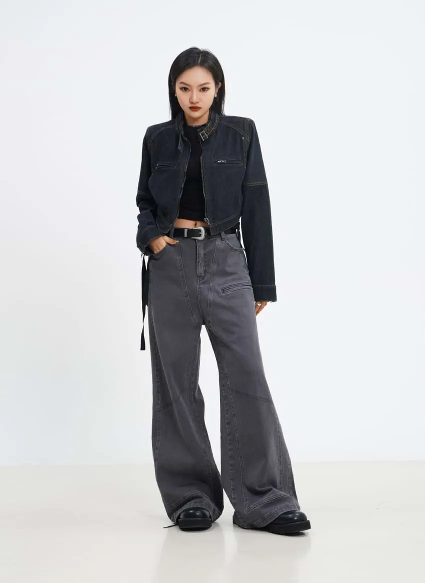 Detailed Stitch Cropped Denim Jacket